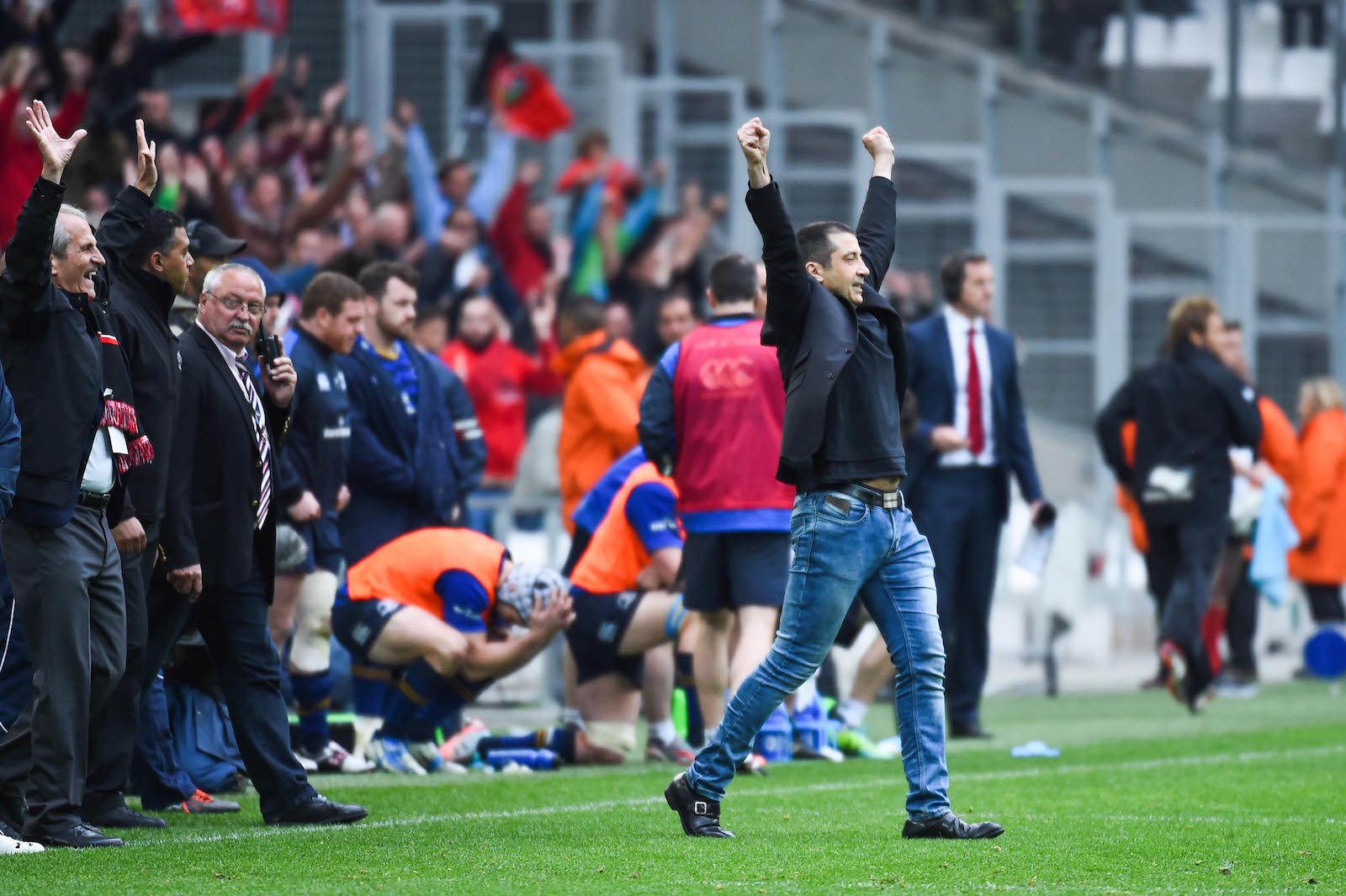 La joie de Mourad Boudjellal, en 1/2 finale face à Leinster, au Stade Vélodrome.